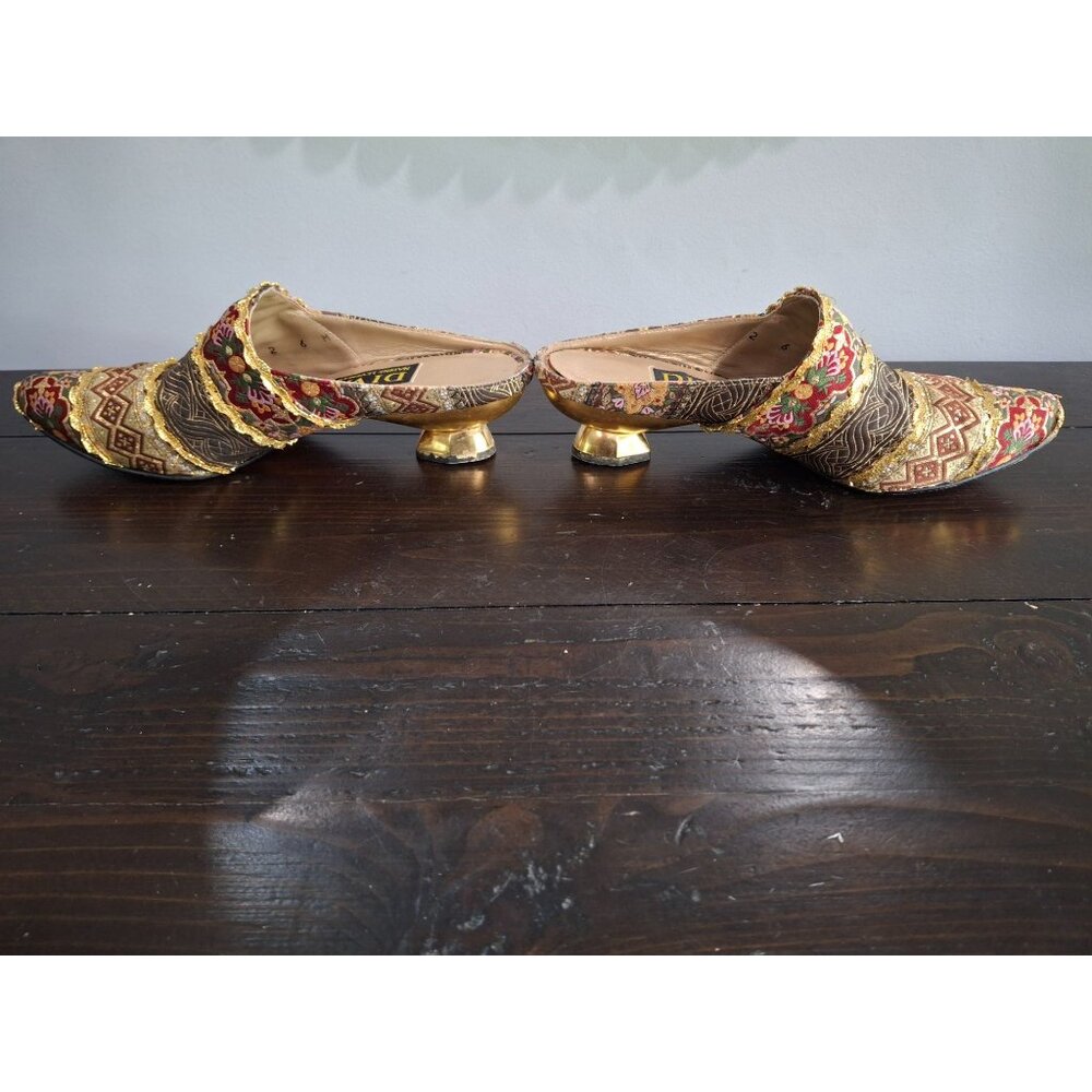 Diva Brown and Gold Embroidered Mules - Picture 2 of 9